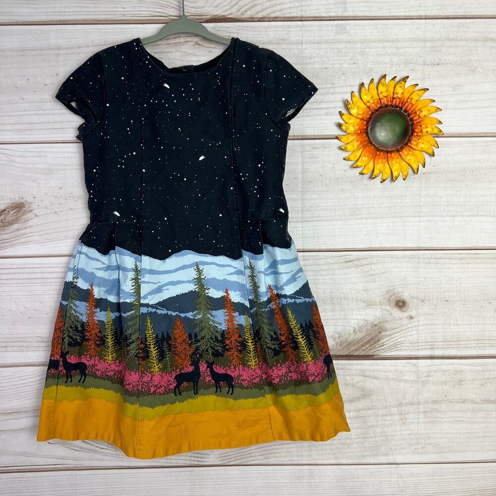 Genuine Kids‎ OshKosh Dress Size 5T Night Sky Mountain Deer Print Short Sleeve